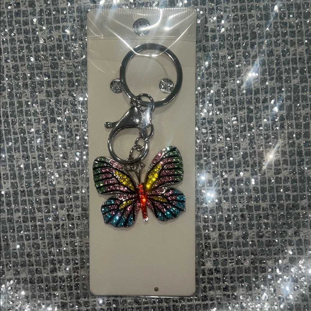 Multicolor Crystal Butterfly Keychain Charm - Picture 2 of 2